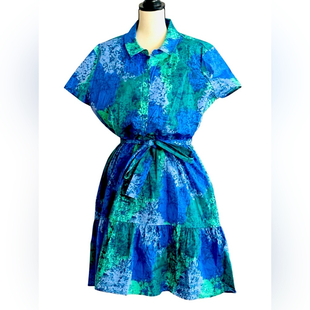 New Kate and Mallory Blue and Green Women's Short Sleeve Dress
